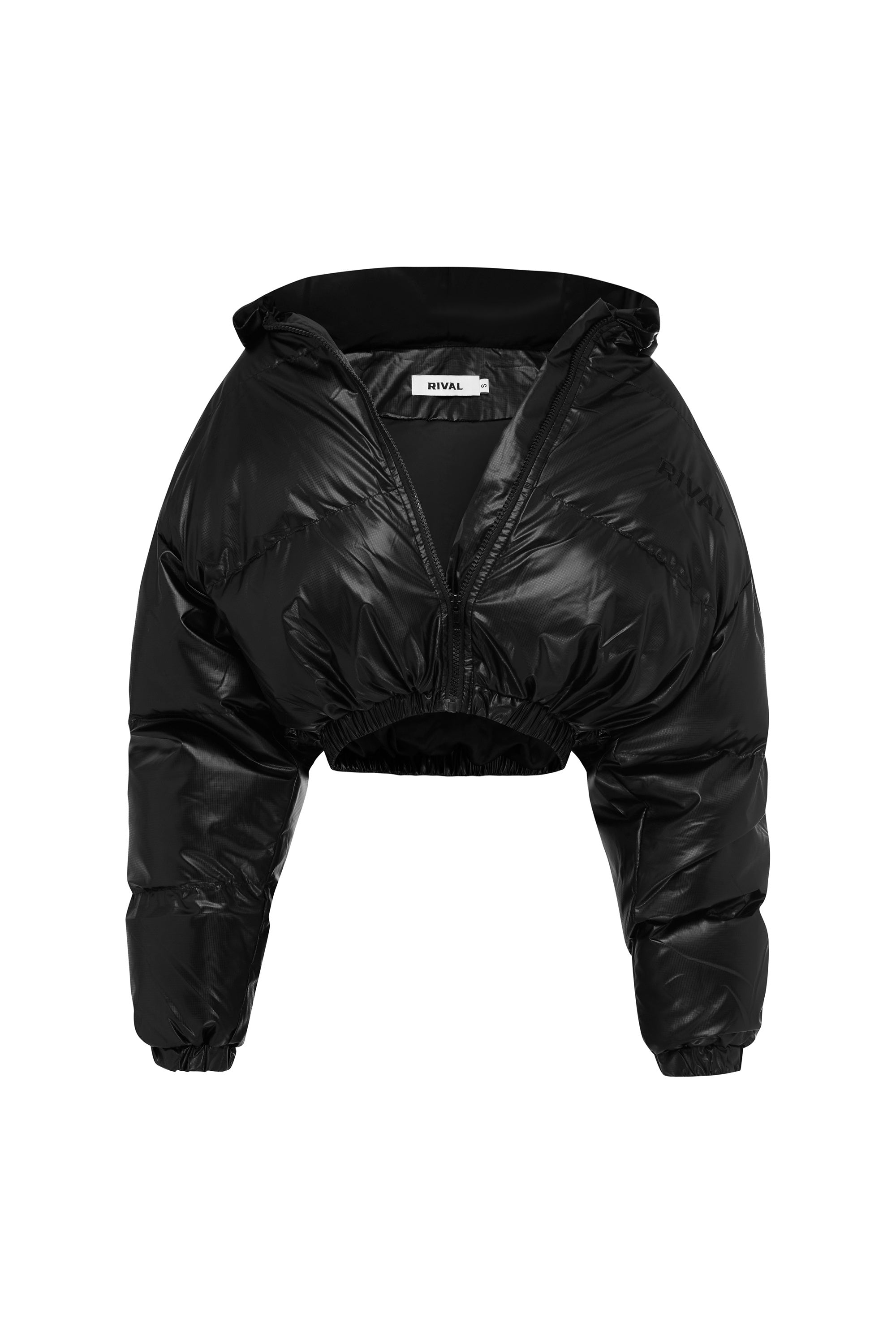 VENOM Wet Look Cropped Puffer Black Rival The Label