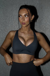 'VIPER' DEEP V CROP - CHARCOAL